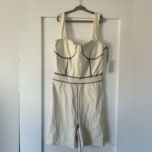 WeWoreWhat Off White Corset Bodysuit with Black Stitching
